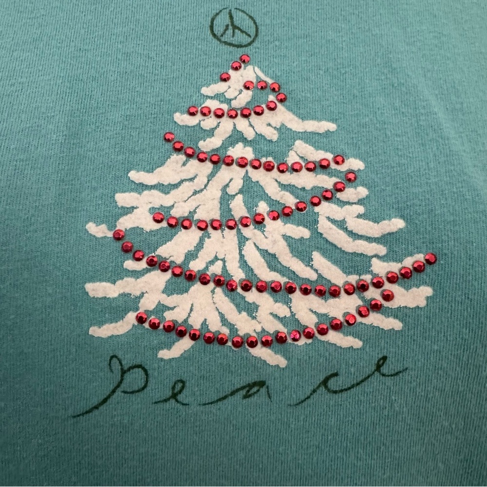 Target Peace Christmas Tree Graphic Tee Aqua Long Sleeve Holiday Women XL - Picture 6 of 6